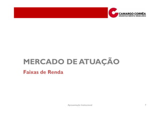 MERCADO DE ATUAÇÃO
Faixas de Renda




                  Apresentação Institucional   7
 