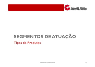 SEGMENTOS DE ATUAÇÃO
Tipos de Produtos




                Apresentação Institucional   21
 