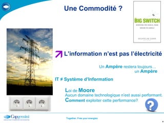 Une Commodité ? L’information n’est pas l’électricité  Un  Ampère  restera toujours…  un  Ampère IT ≠ Système d’Information L oi de  Moore Aucun domaine technologique n’est aussi performant. C omment  exploiter cette performance? 