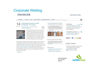 Corporate Weblog




                   Joachim Niemeier
                   16. Juni 2010
                   Seite 21
 