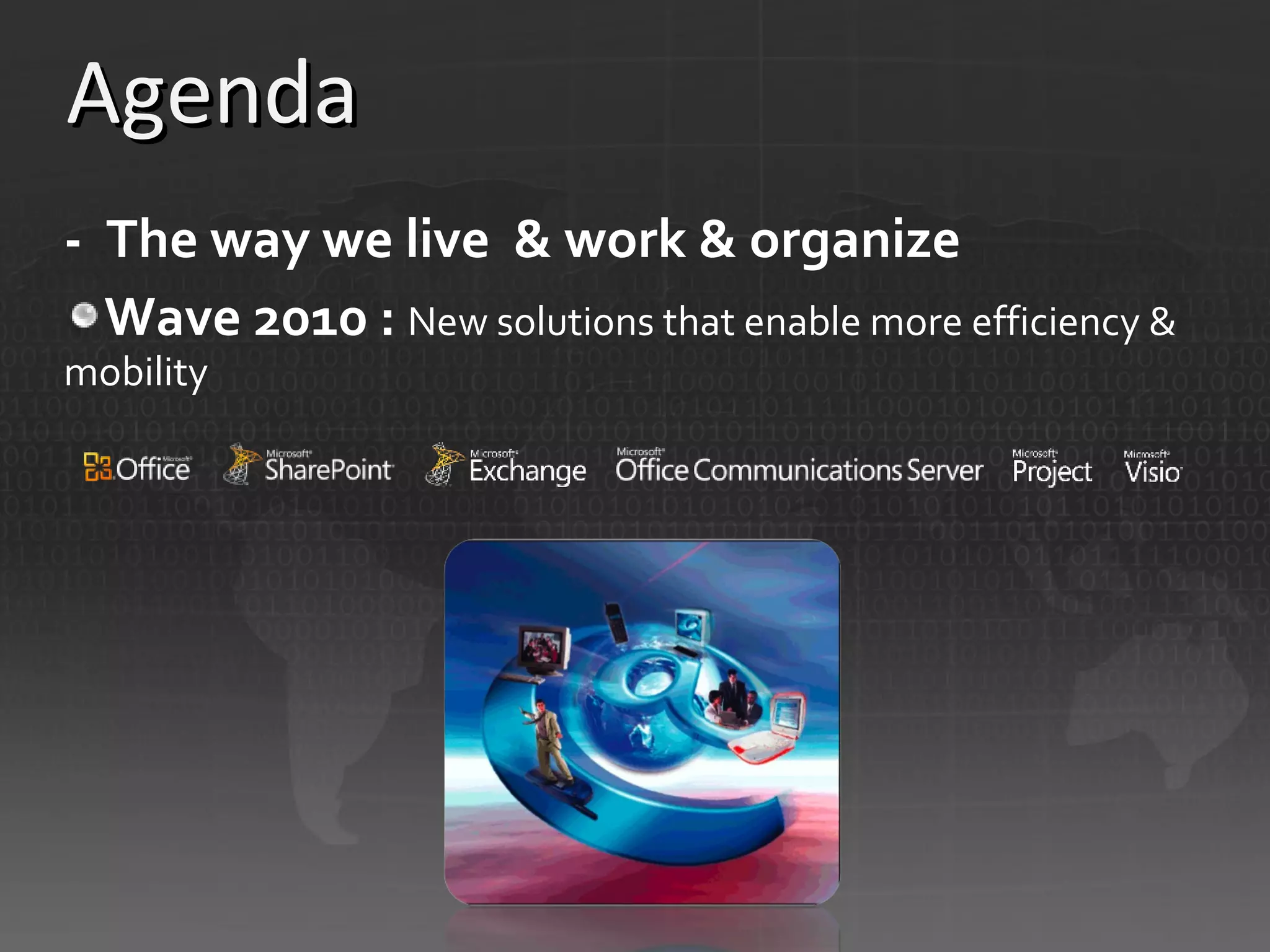 Agenda -  The way we live  & work & organize Wave 2010 :  New solutions that enable more efficiency & mobility 