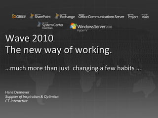 Wave 2010 The new way of working. …much m ore than just  changing a few habits  … Hans Demeyer Supplier of Inspiration & Optimism CT-interactive 