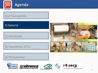 Agenda 1) A Companhia 2) Setorial 3) Destaques 4) Resultados 1T10 5) Perspectivas 