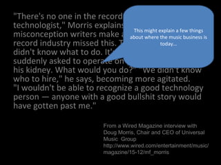 Understanding the levels
               1     2    3    4     5


     People        Integrated management and
                   engineering processes
   Processes       (how things get built)
                   are used across the
Measurement        organization

  Technology       Problems are anticipated and
                   prevented, or their impacts are
                   minimized
 