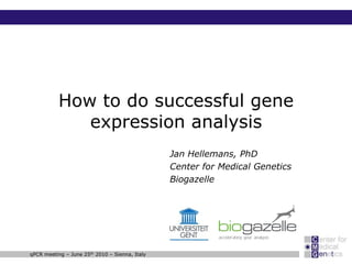 How to do successful gene expression analysis Jan Hellemans, PhD Center for Medical Genetics Biogazelle qPCR meeting – June 25th 2010 – Sienna, Italy 