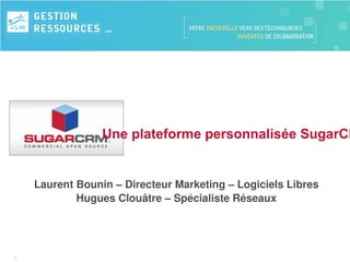 Laurent Bounin – Directeur Marketing – Logiciels Libres Hugues Clouâtre – Spécialiste Réseaux Une plateforme personnalisée SugarCR M 