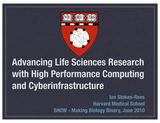 Advancing Life Sciences Research
with High Performance Computing
and Cyberinfrastructure
                                 Ian Stokes-Rees
                          Harvard Medical School
          SHOW - Making Biology Binary, June 2010
 