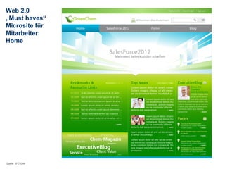 Web 2.0
„Must haves“
Microsite für
Mitarbeiter:     15.03.13   49

Home




Quelle: JP│KOM
 