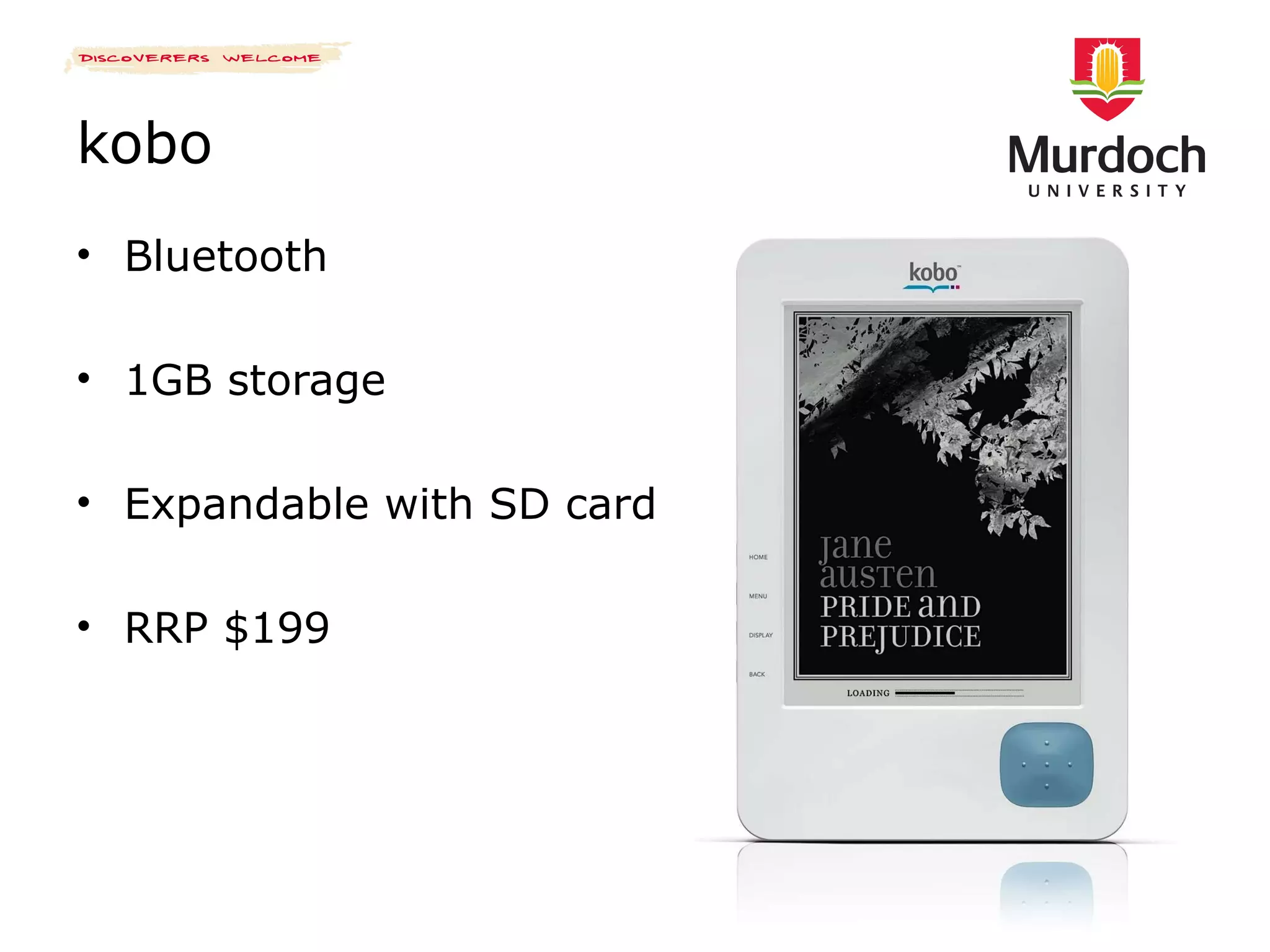 kobo Bluetooth 1GB storage Expandable with SD card RRP $199 