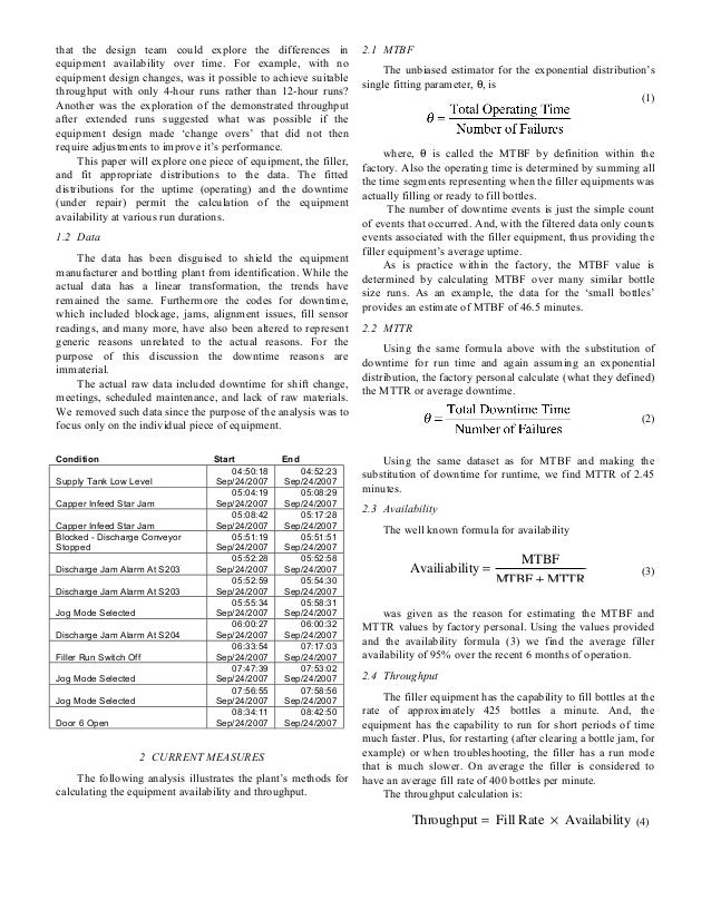 Equipment Availability Analysis