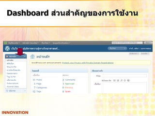 Dashboard  ส่วนสำคัญของการใช้งาน 