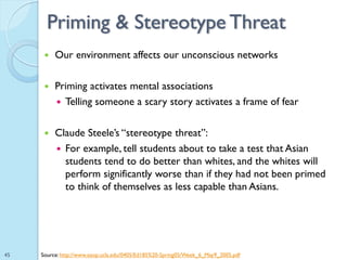 Priming & Stereotype Threat
         Our environment affects our unconscious networks

         Priming activates mental...
