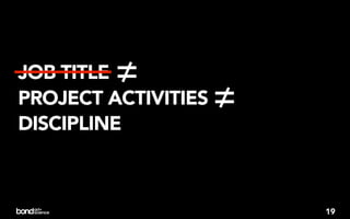 JOB TITLE≠
PROJECT ACTIVITIES   ≠
DISCIPLINE



                         19
 