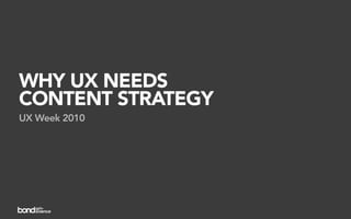 WHY UX NEEDS
CONTENT STRATEGY
UX Week 2010
 