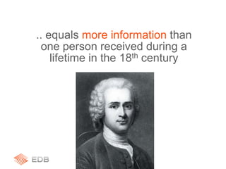 .. equals more information than
one person received during a
lifetime in the 18th century
 