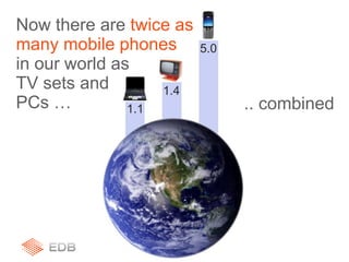 1.1
1.4
5.0
.. combined
Now there are twice as
many mobile phones
in our world as
TV sets and
PCs …
 