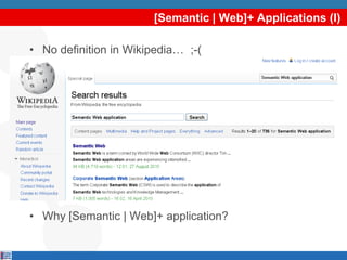 [Semantic | Web]+ Applications (I)

• No definition in Wikipedia… ;-(




• Why [Semantic | Web]+ application?
 