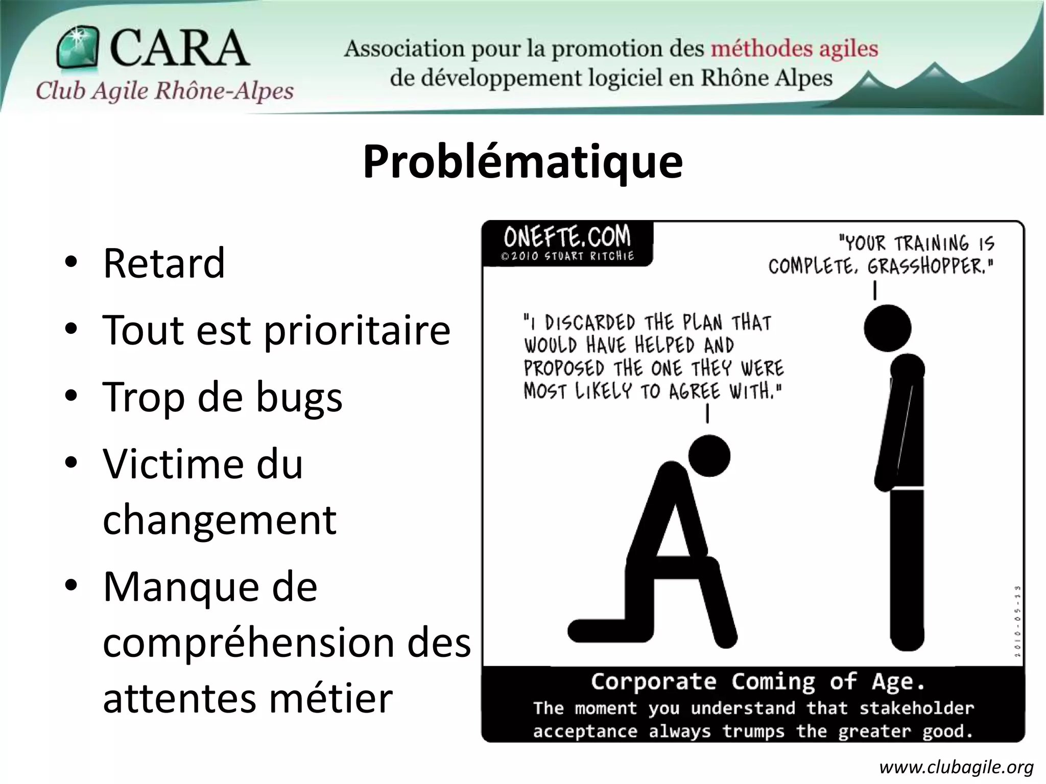 ProblématiqueRetardTout est prioritaireTrop de bugsVictime du changementManque de compréhension des attentes métier