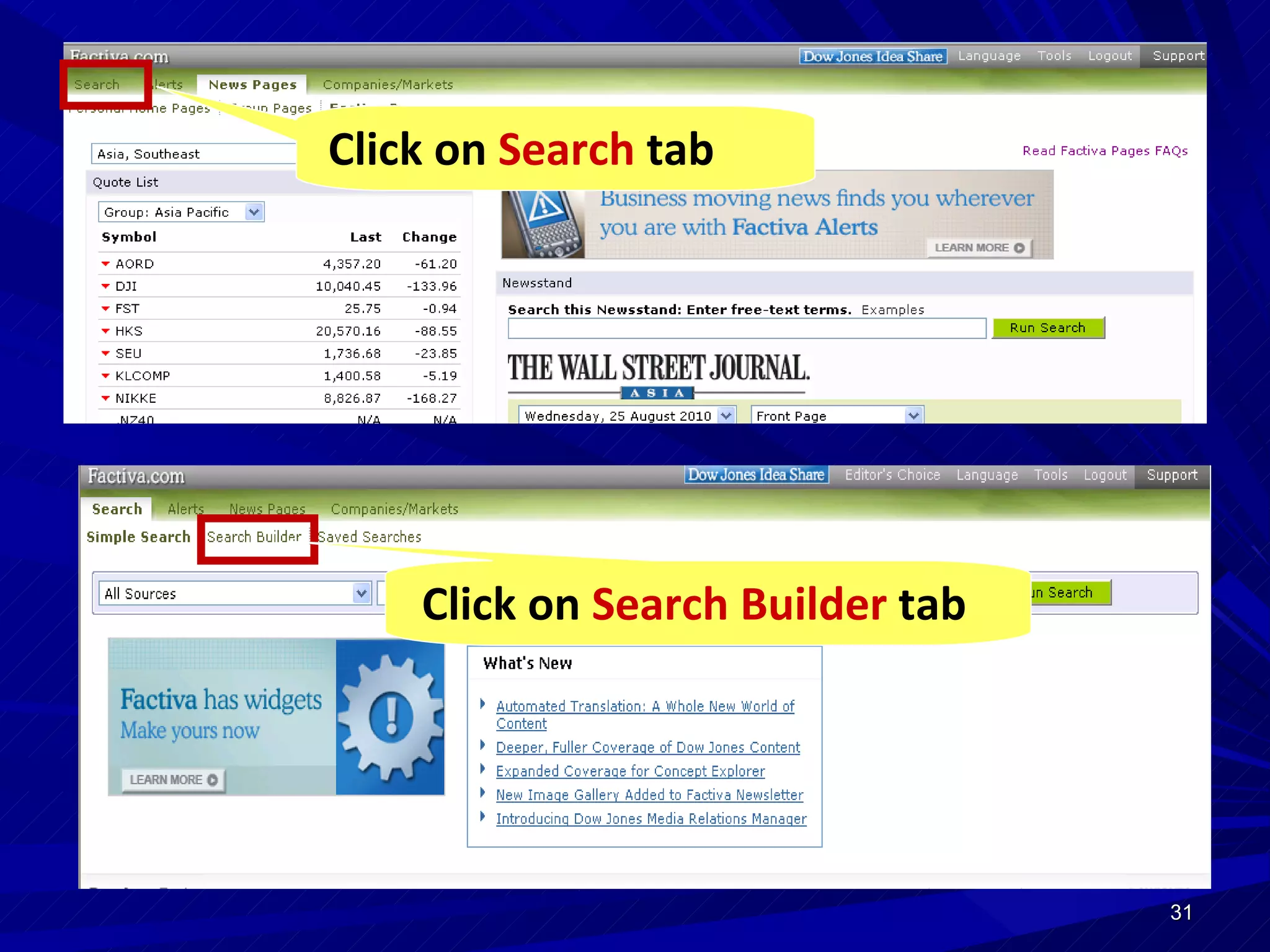 Click on  Search  tab Click on  Search Builder  tab 