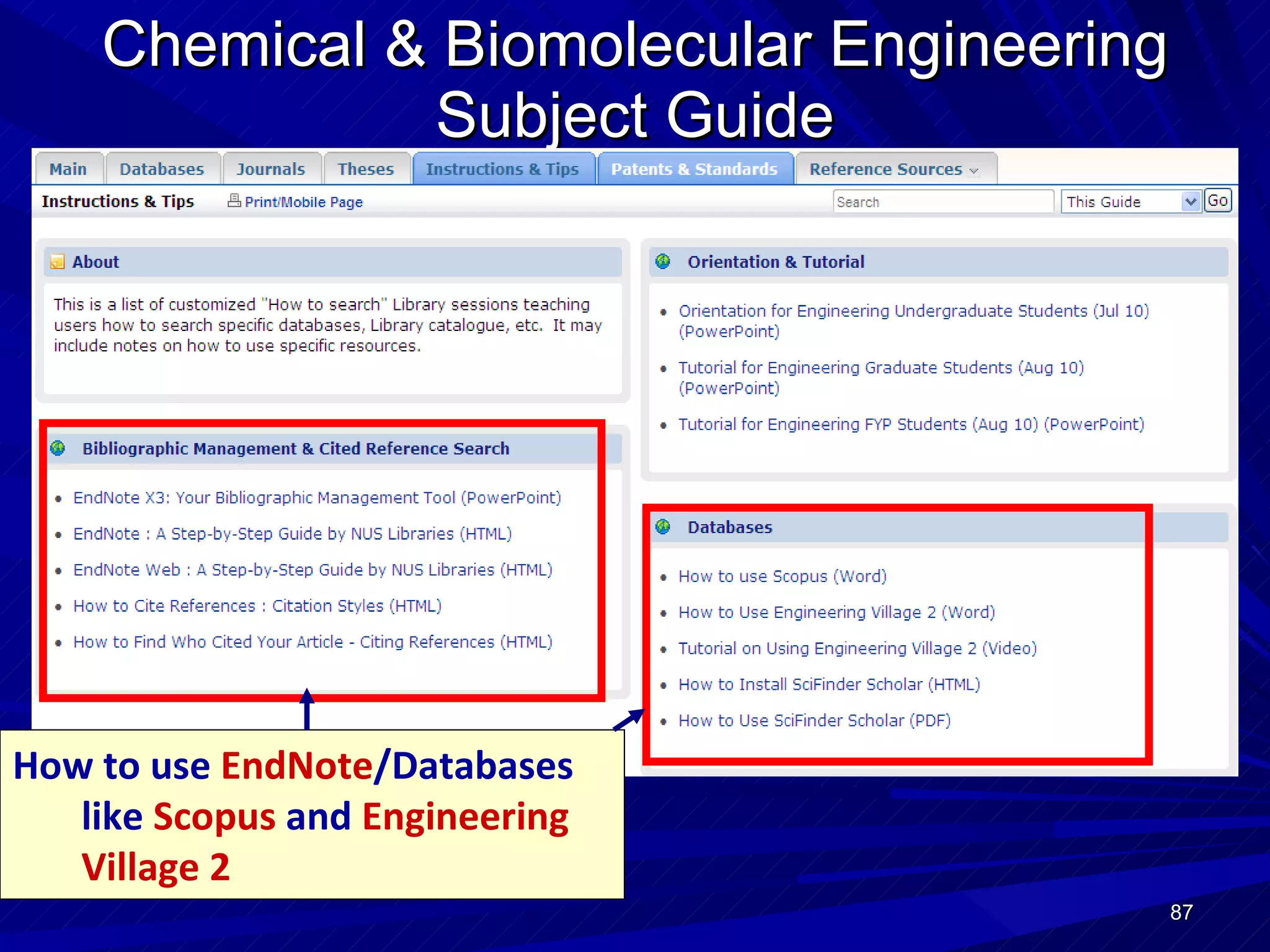 Chemical & Biomolecular Engineering Subject Guide How to use  EndNote /Databases like  Scopus  and  Engineering Village 2 