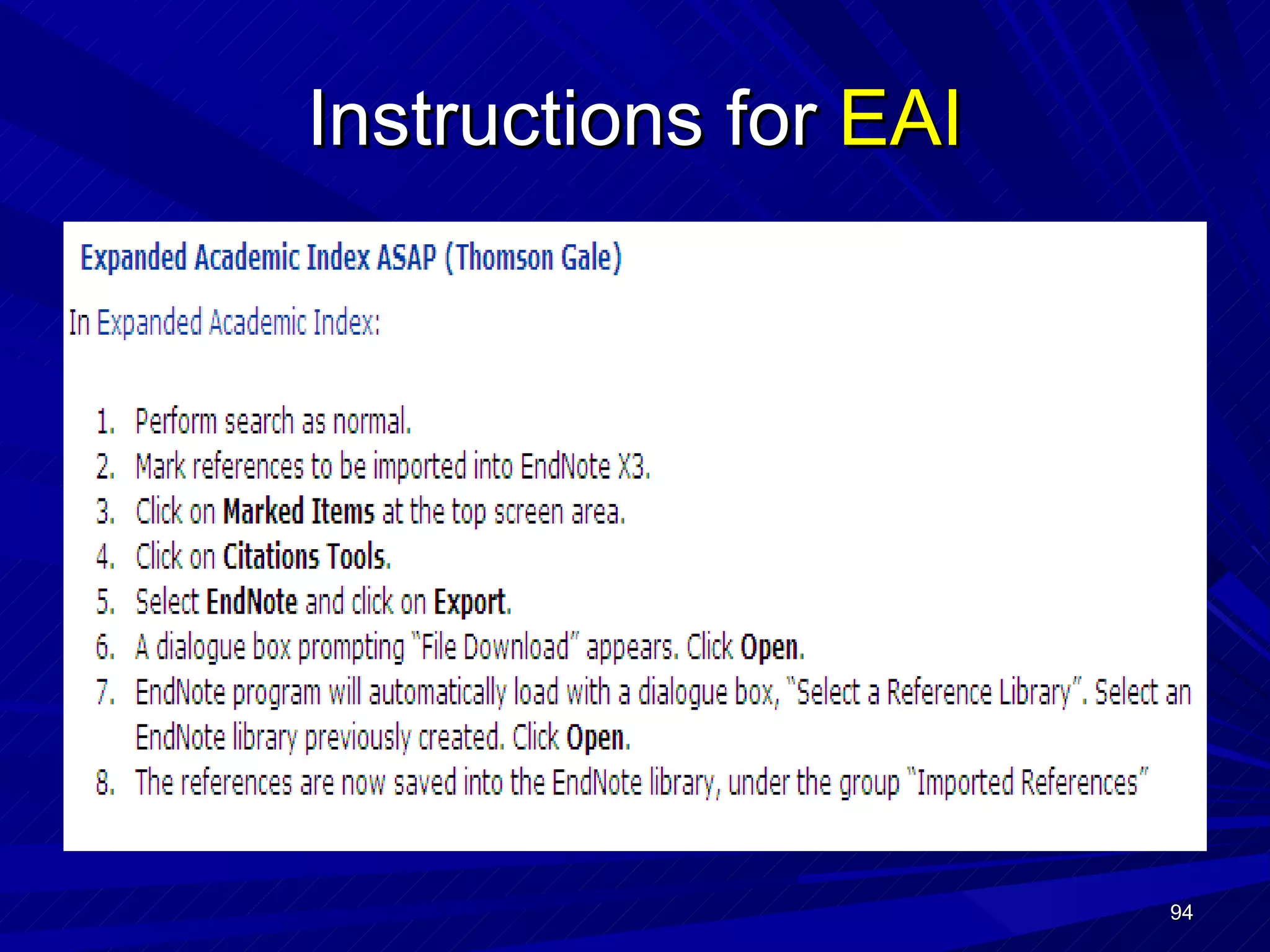 Instructions for  EAI 