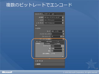複数のビットレートでエンコード




                  14
 