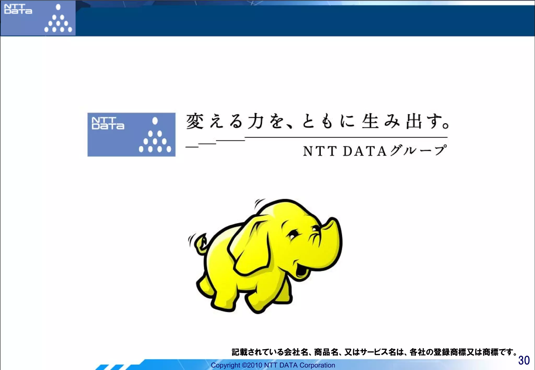 記載されている会社名、商品名、又はサービス名は、各社の登録商標又は商標です。
Copyright ©2010 NTT DATA Corporation      30
 