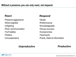 Without a presence you can only react, not respondPassive-aggressive