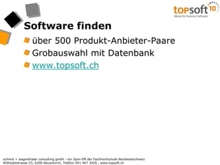 Software findenüber 500 Produkt-Anbieter-PaareGrobauswahl mit Datenbankwww.topsoft.ch