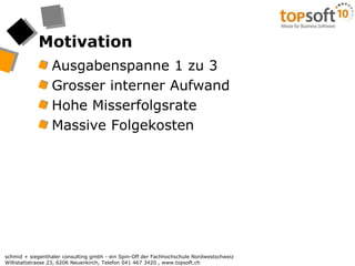 MotivationAusgabenspanne 1 zu 3Grosser interner AufwandHohe MisserfolgsrateMassive Folgekosten