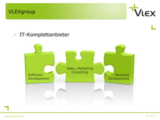 VLEXgroup 02.10.10 www.vlexplus.com Software Development Sales, Marketing Consulting Business Development IT-Komplettanbieter 