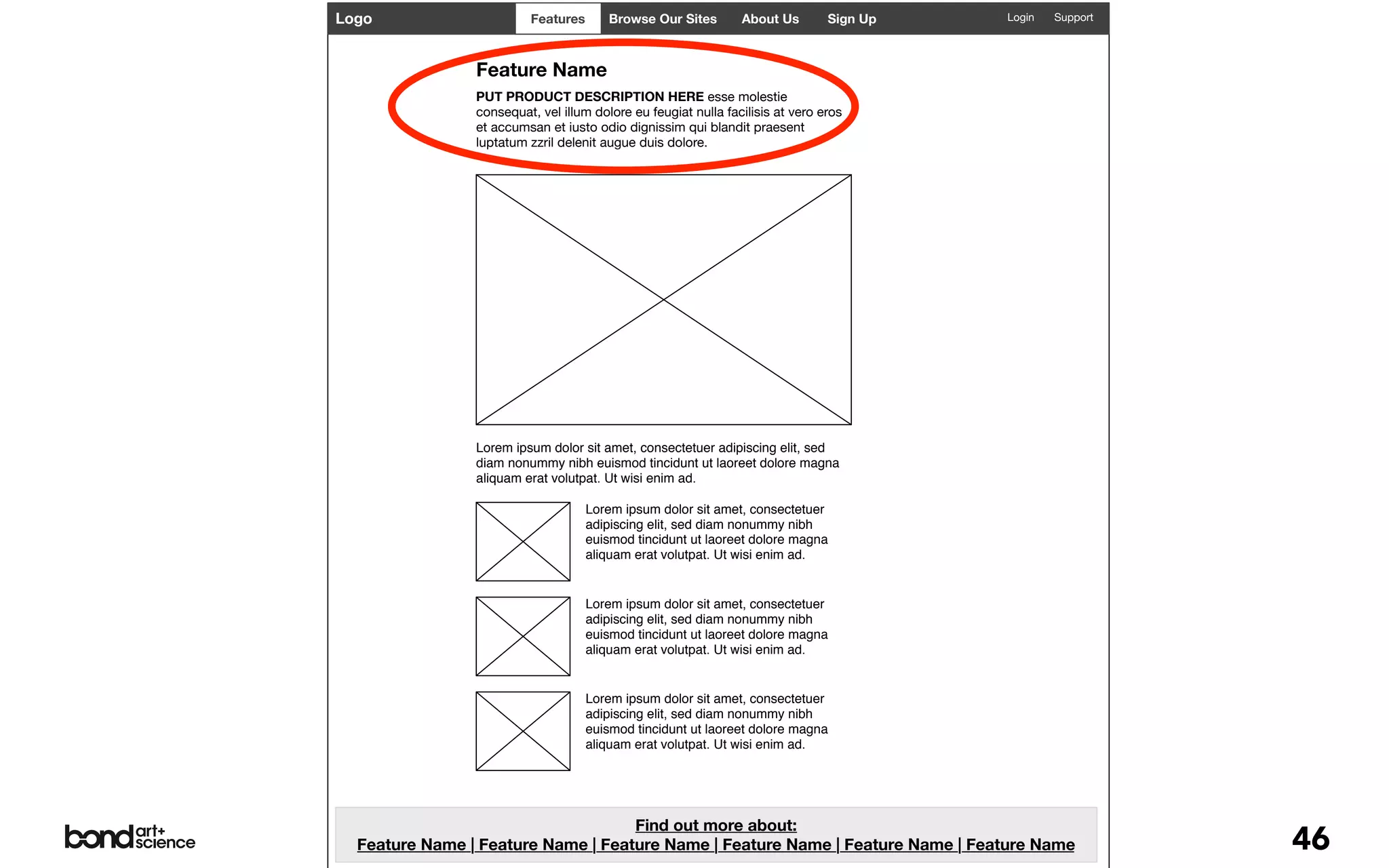Logo                      Features      Browse Our Sites        About Us        Sign Up   Login   Support




                Feature Name
                PUT PRODUCT DESCRIPTION HERE esse molestie
                consequat, vel illum dolore eu feugiat nulla facilisis at vero eros
                et accumsan et iusto odio dignissim qui blandit praesent
                luptatum zzril delenit augue duis dolore.




                Lorem ipsum dolor sit amet, consectetuer adipiscing elit, sed
                diam nonummy nibh euismod tincidunt ut laoreet dolore magna
                aliquam erat volutpat. Ut wisi enim ad.

                                     Lorem ipsum dolor sit amet, consectetuer
                                     adipiscing elit, sed diam nonummy nibh
                                     euismod tincidunt ut laoreet dolore magna
                                     aliquam erat volutpat. Ut wisi enim ad.


                                     Lorem ipsum dolor sit amet, consectetuer
                                     adipiscing elit, sed diam nonummy nibh
                                     euismod tincidunt ut laoreet dolore magna
                                     aliquam erat volutpat. Ut wisi enim ad.


                                     Lorem ipsum dolor sit amet, consectetuer
                                     adipiscing elit, sed diam nonummy nibh
                                     euismod tincidunt ut laoreet dolore magna
                                     aliquam erat volutpat. Ut wisi enim ad.




                                    Find out more about:
  Feature Name | Feature Name | Feature Name | Feature Name | Feature Name | Feature Name                   46
 