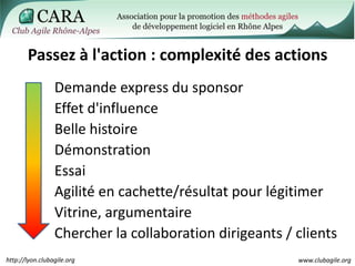 Passez à l'action : complexité des actions<br />Demande express du sponsor<br />Effet d'influence<br />Belle histoire<br /...