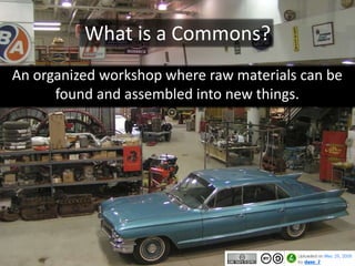 What is a Commons?
An organized workshop where raw materials can be
found and assembled into new things.
 