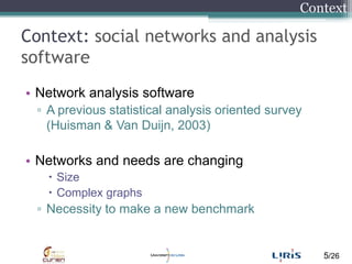 Context: social networks and analysis software<br />Network analysis software<br />A previousstatisticalanalysisorientedsu...