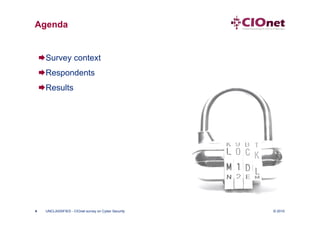 Agenda


     Survey context
     Respondents
     Results




4    UNCLASSIFIED - CIOnet survey on Cyber Security   © 2010
 