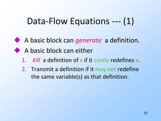 28Be Conservative!(Code optimization only)It’s OK to discover a subset of the opportunities to make some code-improving transformation.It’s notOK to think you have an opportunity that you don’t really have.