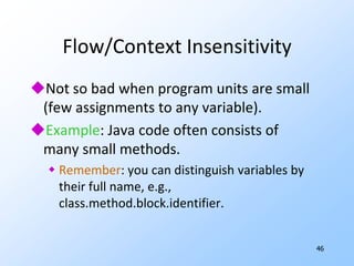 41Iterative Solution --- (2)IN(entry) = ∅;for each block B do OUT(B)= ∅;while (changes occur) do  for each block B do {IN(B) = ∪predecessors P of B OUT(P);      OUT(B) = (IN(B) – Kill(B)) ∪Gen(B);  }