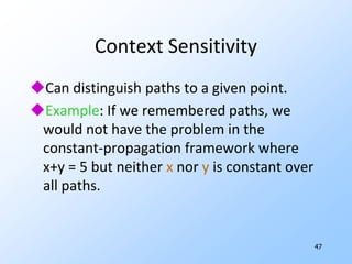 42IN(B1) = {}OUT(B1) = {IN(B2) = {d1,OUT(B2) = {IN(B3) = {d1,OUT(B3) = {Example: Reaching Definitionsd1: x = 5B1d1}d2}if x == 10B2d1,d2}d2}d2: x = 15B3d2}