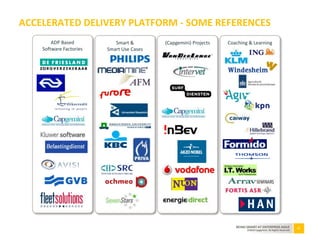 12BEING SMART AT ENTERPRISE AGILE
©2010 Capgemini. All Rights Reserved
ACCELERATED DELIVERY PLATFORM - SOME REFERENCES
ADP Based
Software Factories
Smart &
Smart Use Cases
(Capgemini) Projects Coaching & Learning
 