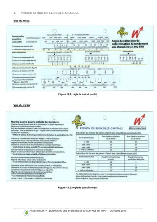 PAGE 39 SUR 77 – DIAGNOSTIC DES SYSTEMES DE CHAUFFAGE DE TYPE 1 – OCTOBRE 2010
3. PRESENTATION DE LA REGLE A CALCUL
Vue du recto:
Figure 10.1: règle de calcul (recto)
Vue du verso:
Figure 10.2: règle de calcul (verso)
 
