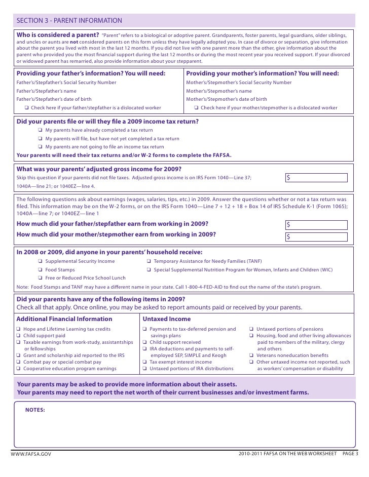 Printables Fafsa On The Web Worksheet 2010 11 fafsa on the web worksheet page 2 3