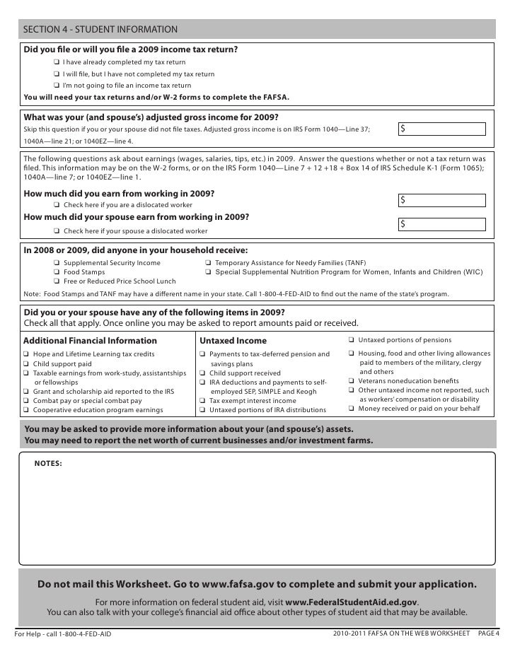 Printables Fafsa On The Web Worksheet 2010 11 fafsa on the web worksheet gov 2011 page 3 4