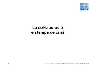 La col·laboració
     en temps de crisi




18         ‘Les xarxes socials, una oportunitat’ Jordi Graells i Costa. Barcelona, novembre de 2010 CC – BY 3.0
 