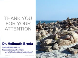 THANK YOU
  FOR YOUR
  ATTENTION


Dr. Hellmuth Broda
hb@hellmuthbroda.com
Presentation download from:
   www.hellmuthbroda.com/downloads/

  10.3.2010               © 2010 Dr Hellmuth Broda Consulting -- www.hellmuthbroda.com   20
 