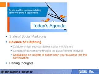 Content: Categorization (Brand/Topics/Taxonomy)Food TaxonomySocial Media Analytics Taxonomy@johnbastone  #isum10