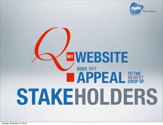 A
Q
:MY
WEBSITE
DOES NOT
PPEAL
TO THE
NEWEST
CROP OF
HOLDERSSTAKE
Tuesday, November 16, 2010
 