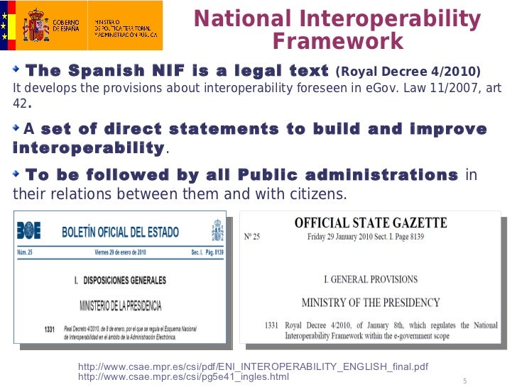 20101129 The National Interoperability Framework (NIF) of SPAIN and