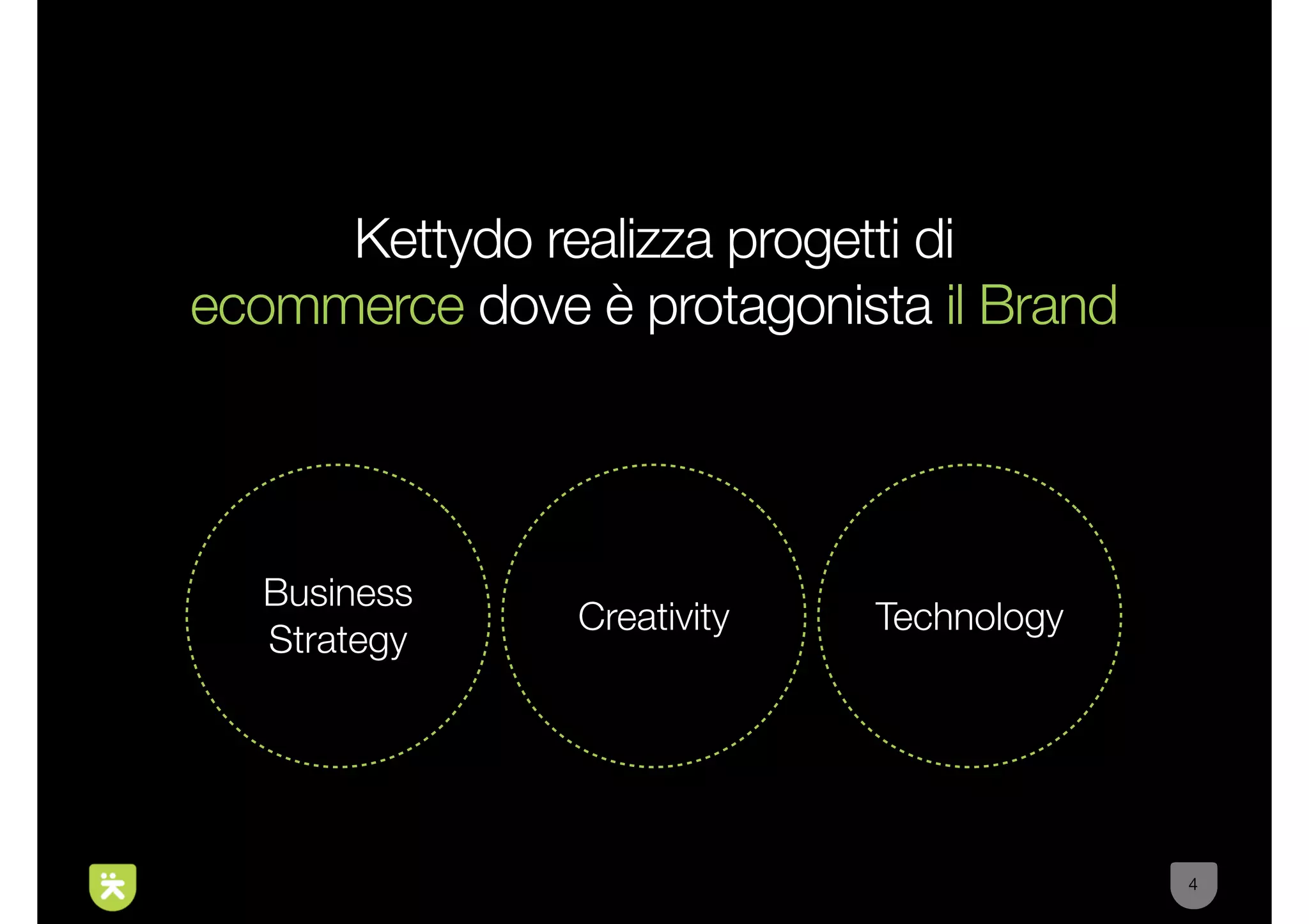Kettydo realizza progetti di
ecommerce dove è protagonista il Brand




  Business
               Creativity   Technology
  Strategy




                                         4
 