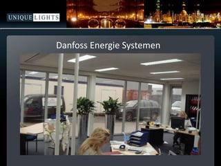 Voorbeeld kantoorgebouwVoor : 20% v/d elektriciteit wordt verbruikt door verlichtingNa : minstens 60% bezuiniging op deze post, 12% kan worden bespaard.